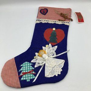 Vintage Tag Along Handcrafted Christmas Stocking Angel Country Quilted Beads NWT